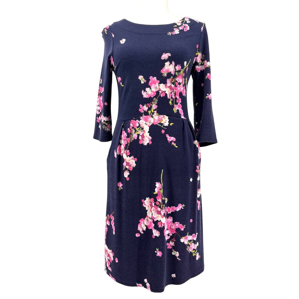 Joules Beth‎ Julia Purple Blossom Floral High Waisted Pocket Knee Length Dress 6